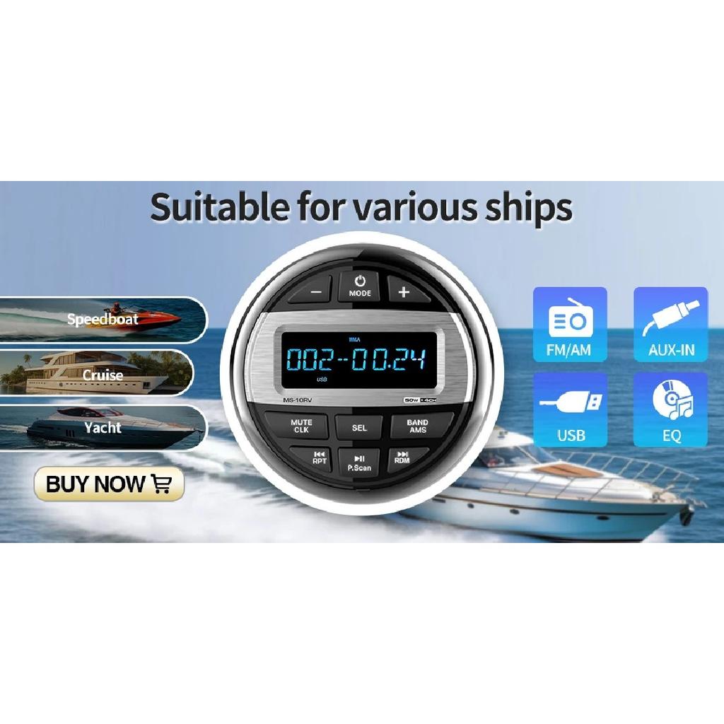 Marine RadioMP5 Player Boat Stereo For Yacht RV ATV UTV Golf Cart FM AM RDS Digital Media Audio Bluetooth IPX5 Waterproof