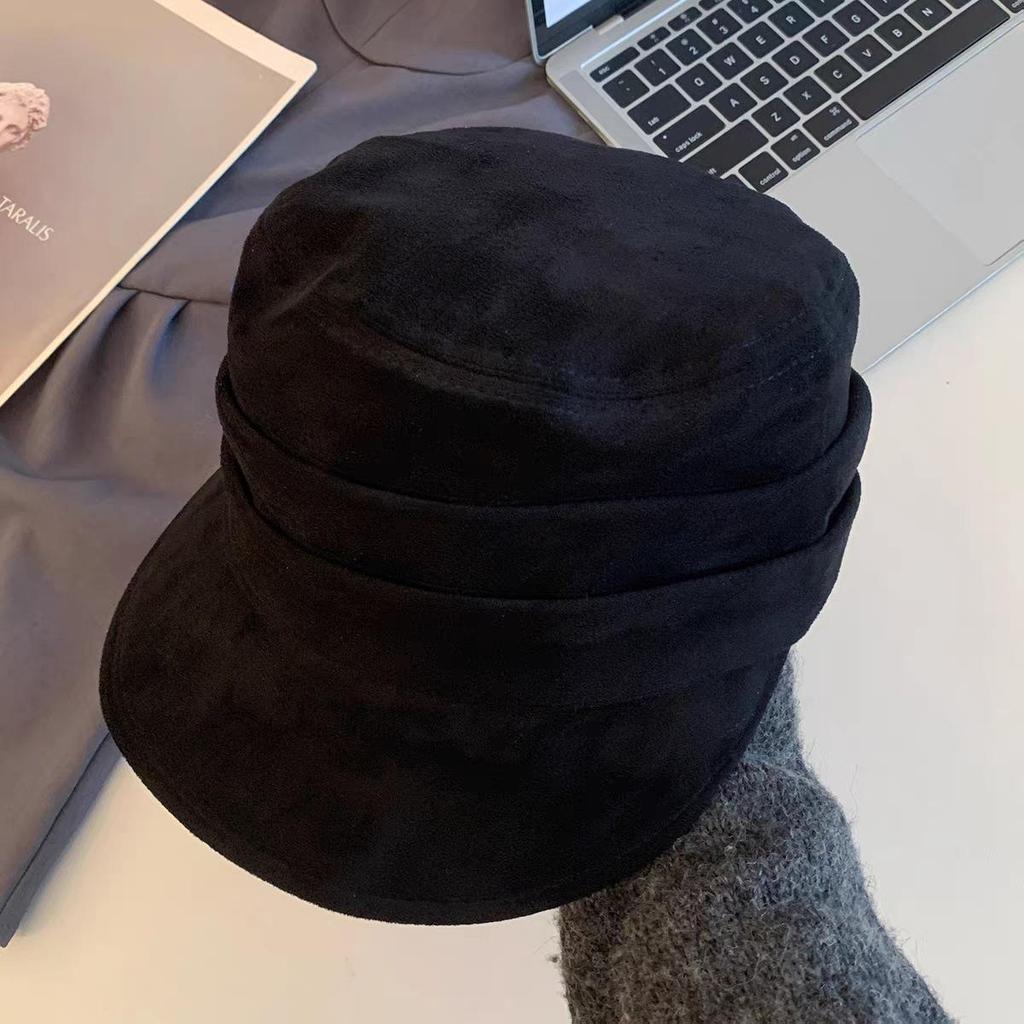 Korea 2025 A/W Coffee Color Japanese Style Women's Fisherman Fedora Hat for Large Heads, Slimming Effect, Rich Girl Style