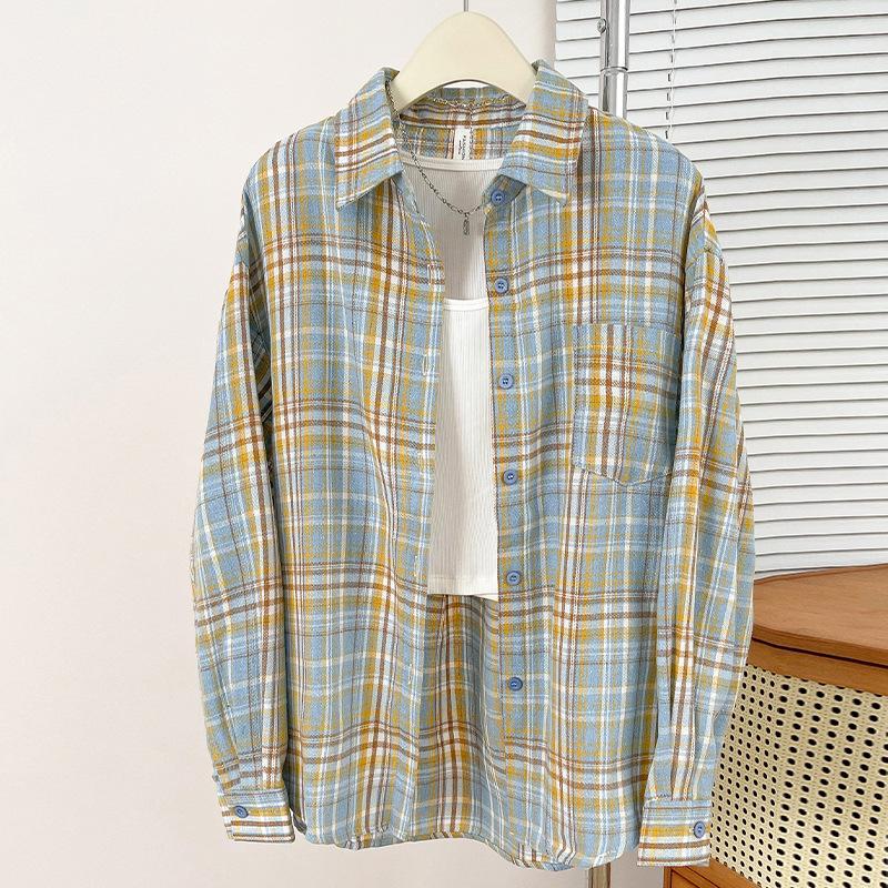 Spring and Autumn New Korean Retro Casual Style Shirt Jacket Women's Simple Design Commuter Versatile Plaid Shirt
