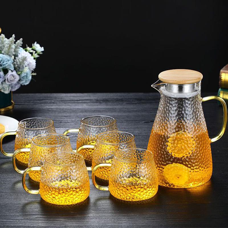 Water Jug Glass Water Pitcher Set Home Heat-Resistant Teapot Tea Cup Set Cold Kettle Water Jug With Handle for Boiling Drinkware