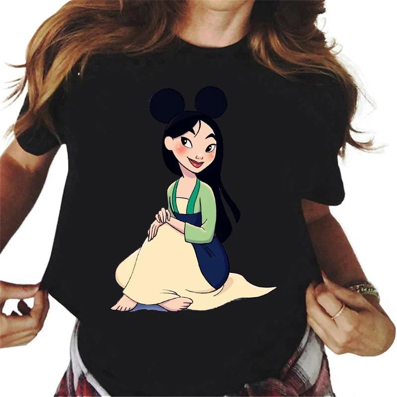 Mickey Ear Hat Ariel The Little Mermaid Print T-shirts Casual Streetwear Vintage Harajuku Princess Print T Shirt 90s Girls