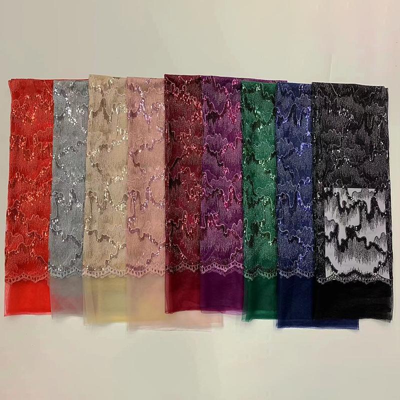 1 Yard Luxury Sequin African Lace Fabric High Quality French Nigerian Sequins Embroidery Beads Tulle Mesh Fabric Wedding Dress