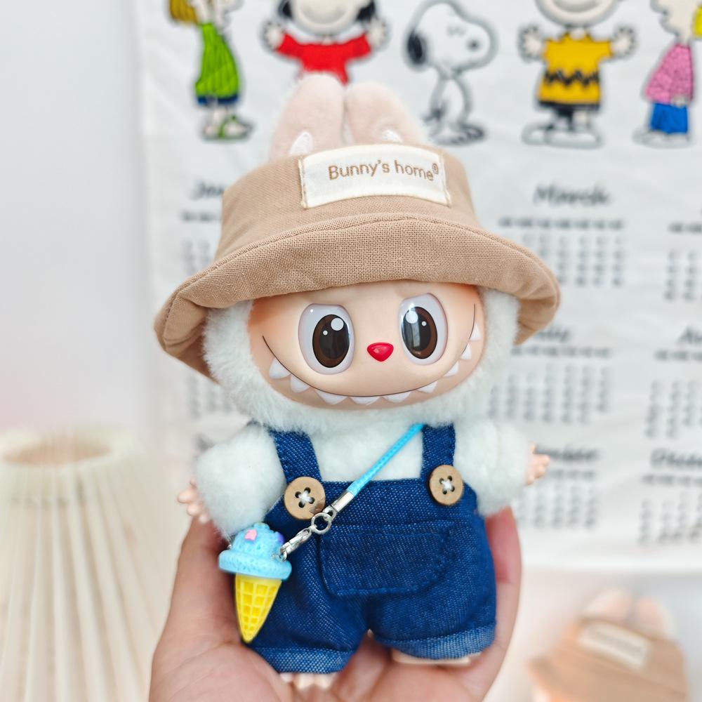 17cm Canvas Clothing, First and Second Generation, Labubu Clothing, Vinyl Doll Decoration, Pendant Clothing, Overalls, Doll Set Hat