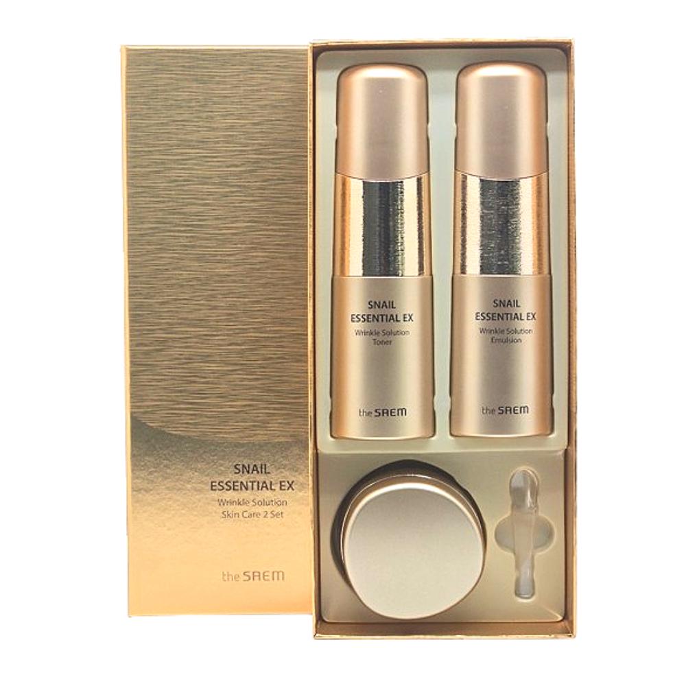 The Saem Snail Essential EX Zestaw do pielęgnacji skóry 2 elementy – Tonik 150ml + Emulsja 150ml + Bonus Krem 31ml – Koreański zestaw przeciwstarzeniowy