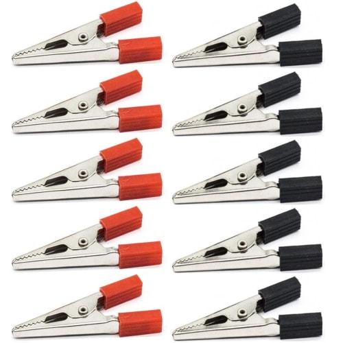 Samcos Alligator Clip Test Clamps, 10-Piece Set, 50mm, Plastic Handle, Electrical Test Clamps for Metal Work (5 Red + 5 Black)