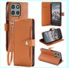 Cheaper Price for Motorola Moto G56 5G Litchi Texture Zipper Wallet Buckle Vegan Leather Phone Case with Wrist Strap