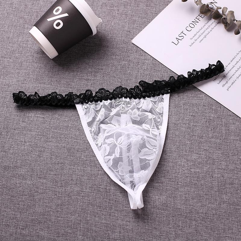 Gay Floral Lace Transparent G-String Sexy T-Pants Pseudo-Girl Men Sex Underwear Sissy Lingerie Erotic Male Bugle Pouch Underpant
