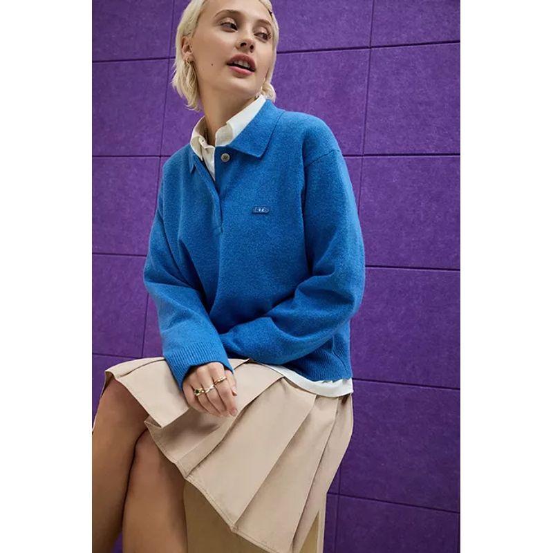 UO ~ IET * S * Frans... Retro Preppy Casual Furry Polo Collar Long sleeve Knit