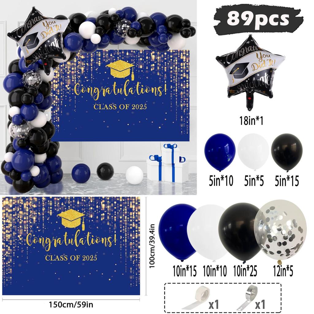 Bakgrundsduk för examenssäsong Svart Guld Tema Med Ballongset Skolgårdsfest Festival Ceremoni