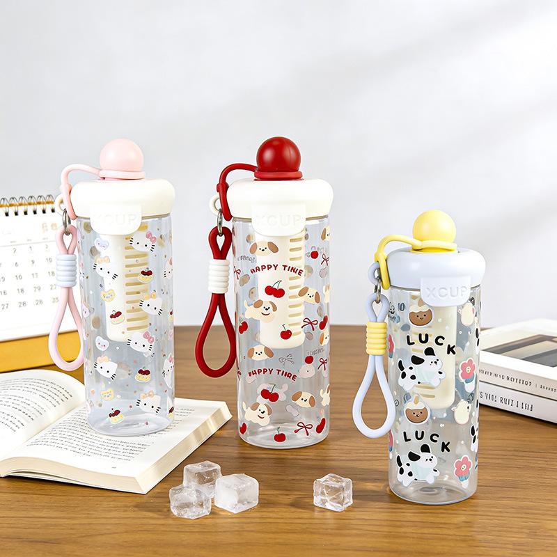 Water bottle high value cartoon float plastic cup large capacity portable ins direct drinking plastic straw water cup tea cup