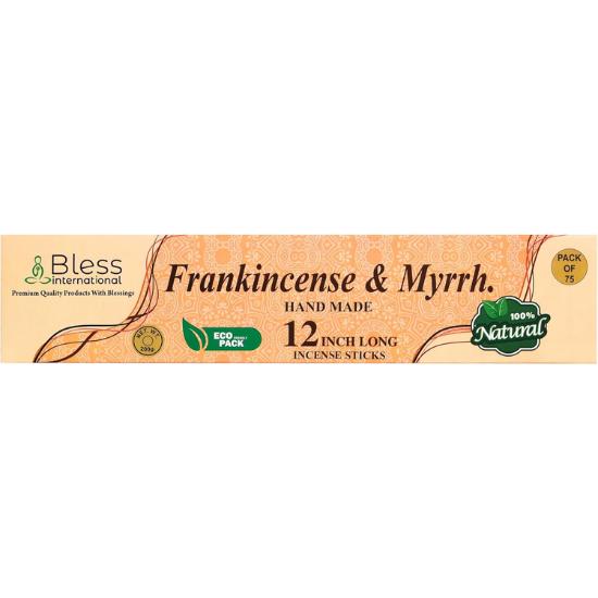 

Bless-International-Frankincense-and-Myrrh 100%-Natural-Handmade-Incense-Sticks Organic-Chemicals-Free-for-Relaxation 75 Sticks (7 OZ)