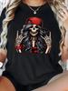 Camiseta Estampada con Gráfico de Calavera para Hombre y Mujer Algodón Cuello Redondo Manga Corta Camisetas Unisex Casuales
