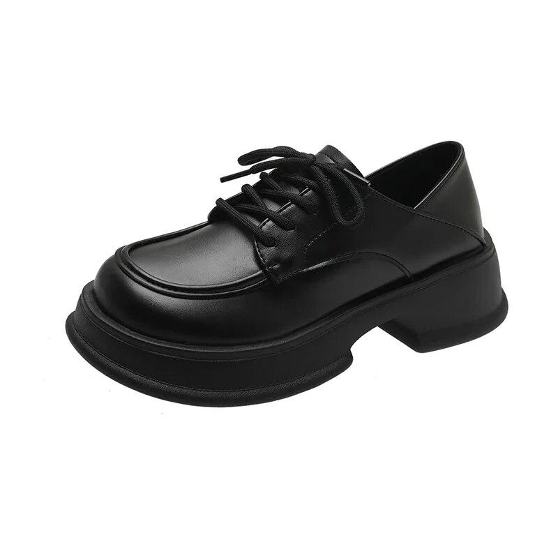 Классические женские туфли-лодочки на шнуровке туфли-оксфорды на среднем каблуке с круглым носком женские однотонные кожаные туфли на платформе туфли-лодочки 35 2109₽