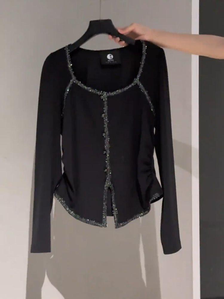 

Plus Size Slimming Sequin Patchwork Long Sleeve Top for Women - Early Autumn 2025
