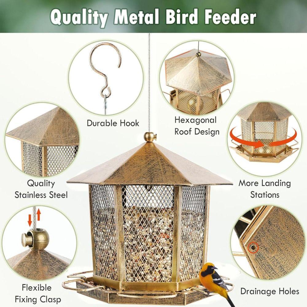 Large Capacity Garden Bird Feeder Iron Heavy Duty Bird Feeding Equipment Squirrel Proof Hanging Bird Food Bowl Courtyard
