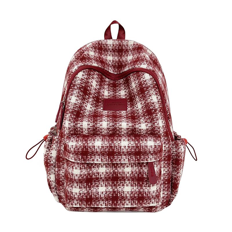 Sac à dos à carreaux rétro pour femme Sac d'école pour étudiant