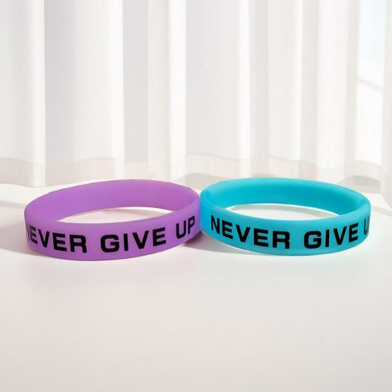 Five-Color Silicone Inspirational Bracelets - 'Never Give Up' - Available In Yellow, Pink, Blue, and Green.