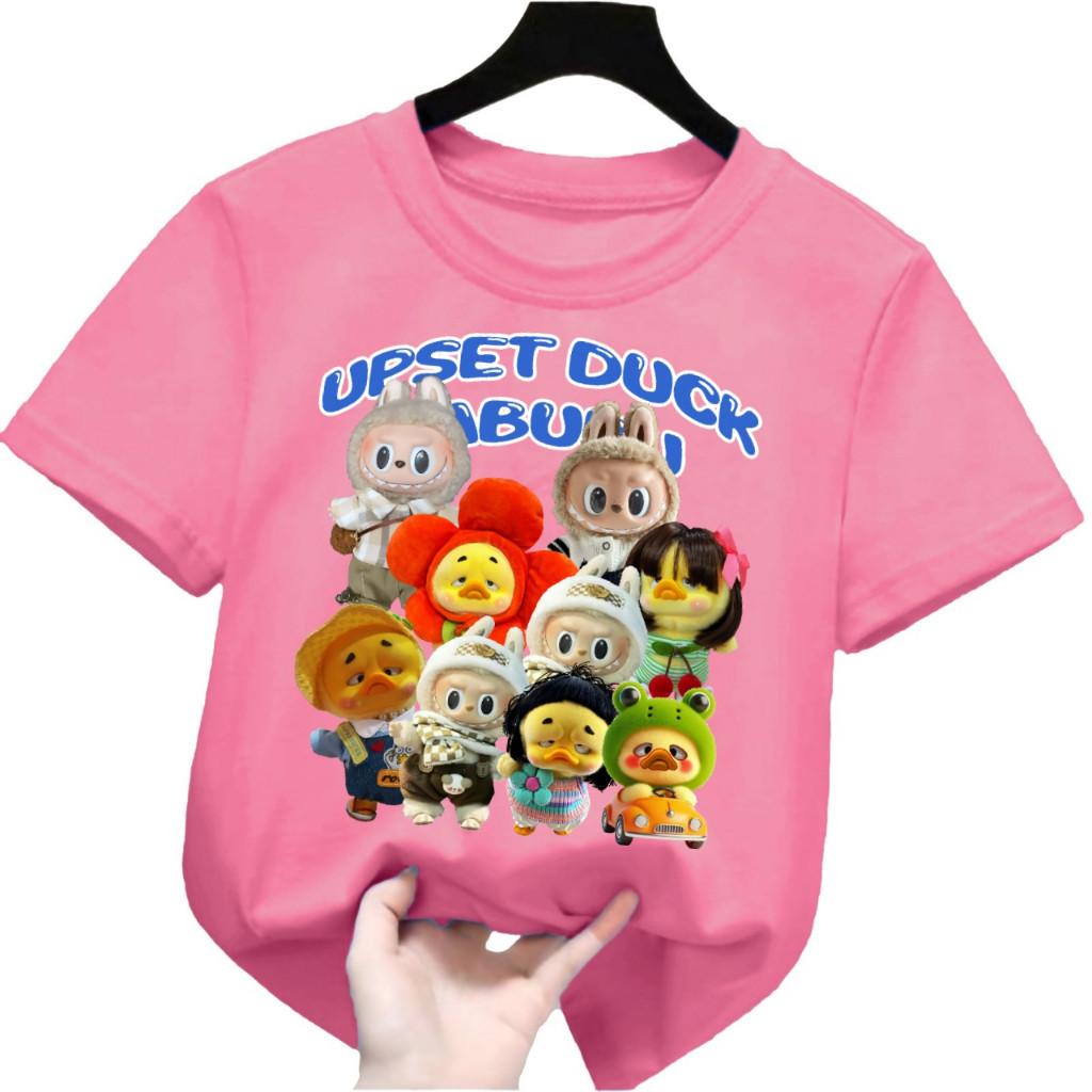 New Labubu T-shirt Children's Multi Color Round Neck Short Sleeve Cartoon Printed Girls' Top