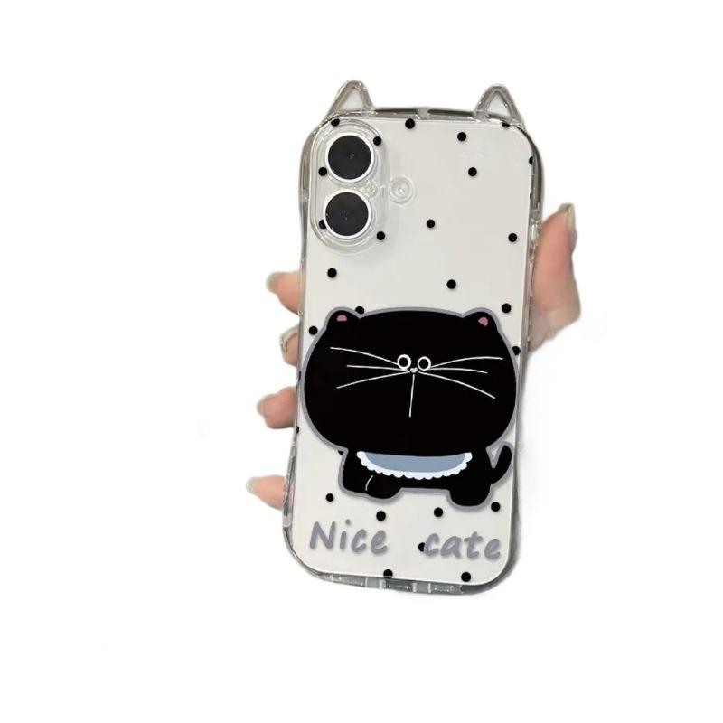 Polka Dot Black Cat New Small Waist Cat Ears Mobile Phone Case for Iphone11promax Apple 11 Protective Case