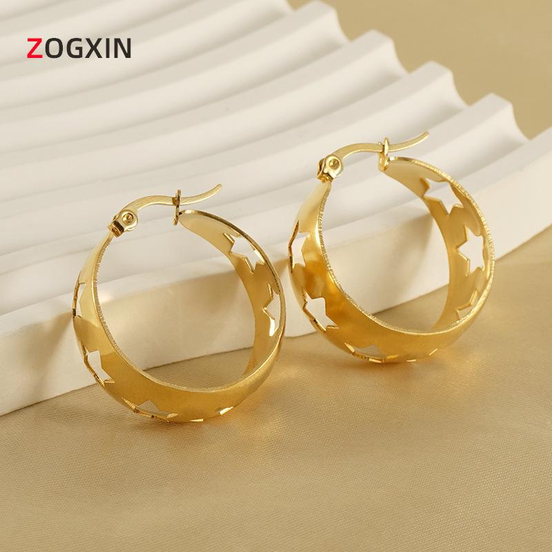 

2023 European-American 18K Stainless Steel Star Arc Earrings for Women 18K золотой