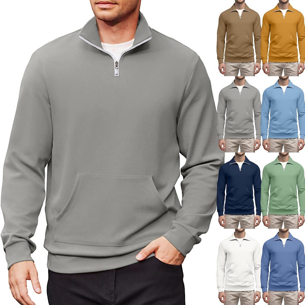 Men's Casual Long-Sleeved Collared Quarter-Zip Sweatshirt