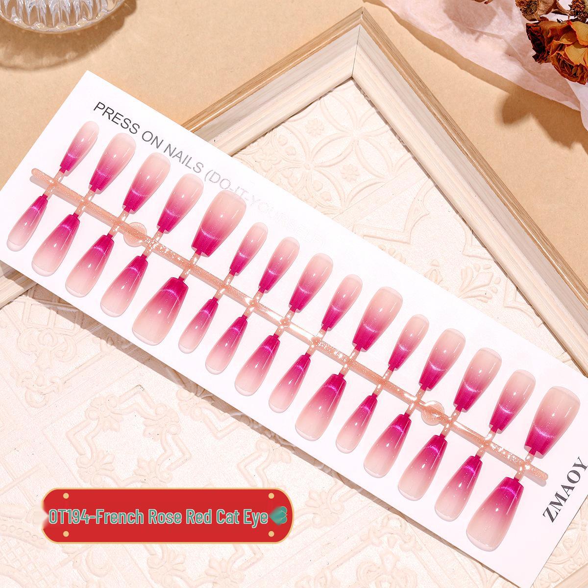 

T194 Французский розово-золотой кошачий глаз трапециевидные накладные ногти, 30 съемных штук (хз/с/м)