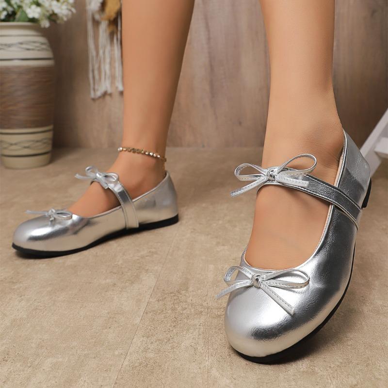 French Bow Design Waterproof Women's 2025 New Round Toe Flat Non-slip Ballet Shoes Shallow Mouth Buckle Flat Shoes 36-43