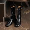 BEIJIANI 5598-6 Women's Retro Pleated Square Toe Chunky Heel Ankle Boots - Autumn/Winter Style