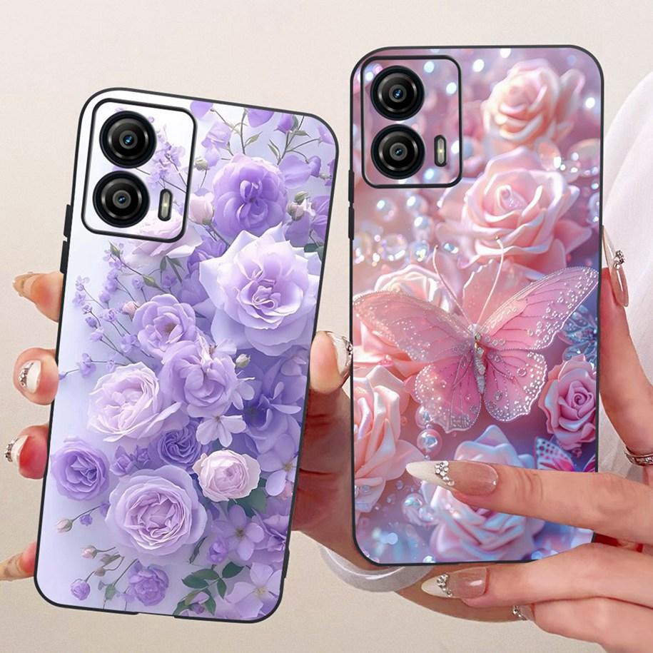 Hülle XT2335-2 für Motorola Moto G53 5G: Neue, stylische Schutzhülle mit Schmetterlings- und Blumenmuster aus weichem Silikon. Passend für Moto G13, G23 und G73.