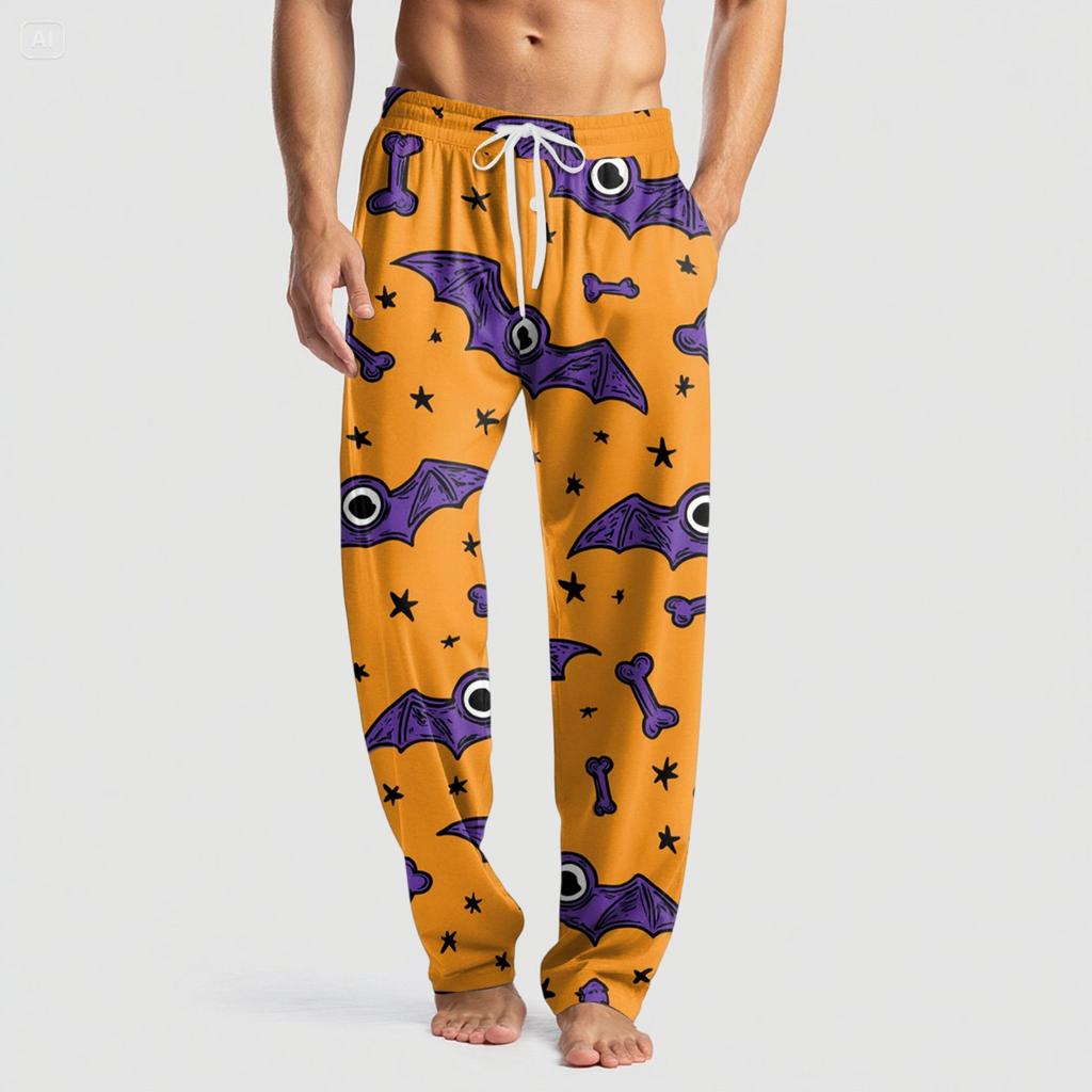 Men's Knitted Halloween Print Pocket Casual Pants Pajama Pants