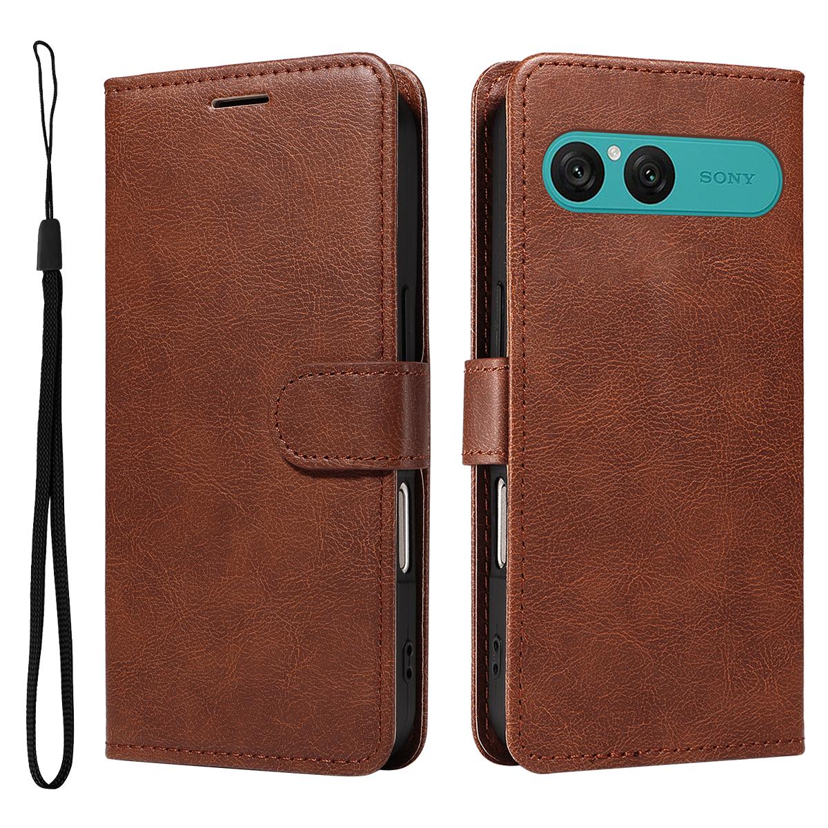 

For Sony Xperia 10 VII Leather Wallet Case with Strap Solid Color Phone Stand Cover
