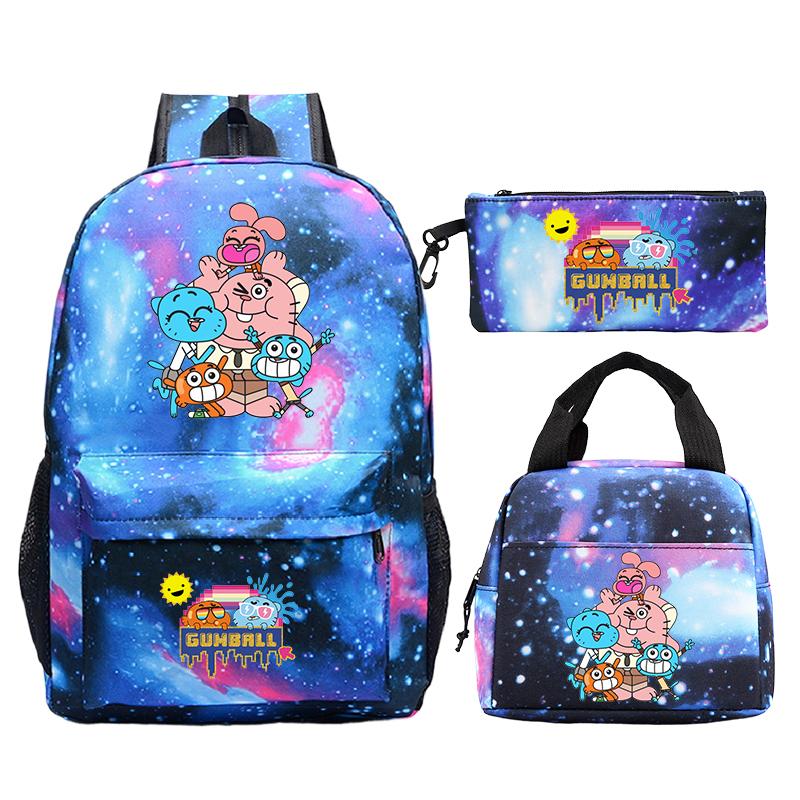 The Amazing World of Gumball Printed School Bags 3pcs Set Primary Students Bookbag Boys Girl Outdoor Backpack Rucksack Lunch Bag