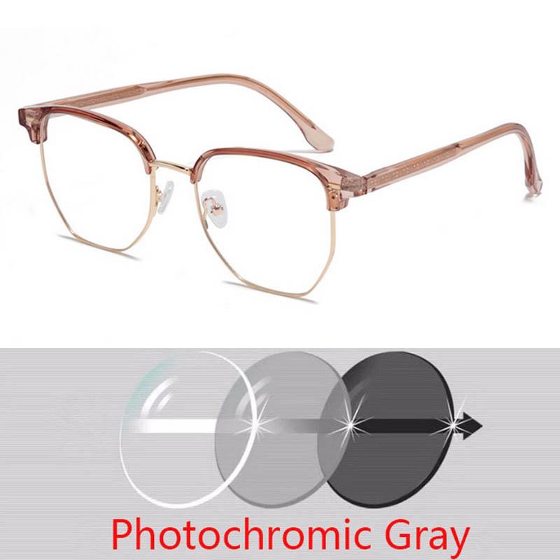 Fashionable Semi-Rimless Eyeglasses Frames With Temples Short-Sight Eyewear Diopter 0 -0.5 -0.75 -1.0 To -6.0