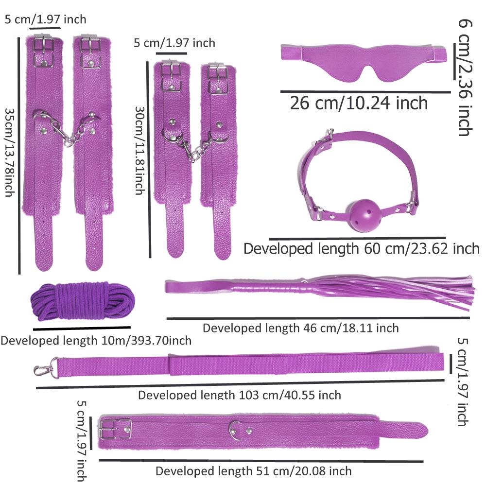 SM Sexspielzeug Set, 7-teiliges Paar Sexspielzeug Set, Halsband und Leine, Handschellen, Fußfesseln, Peitsche, Mundball, Augenmaske, 10 Meter Seilstütze, Produkte für Erwachsene