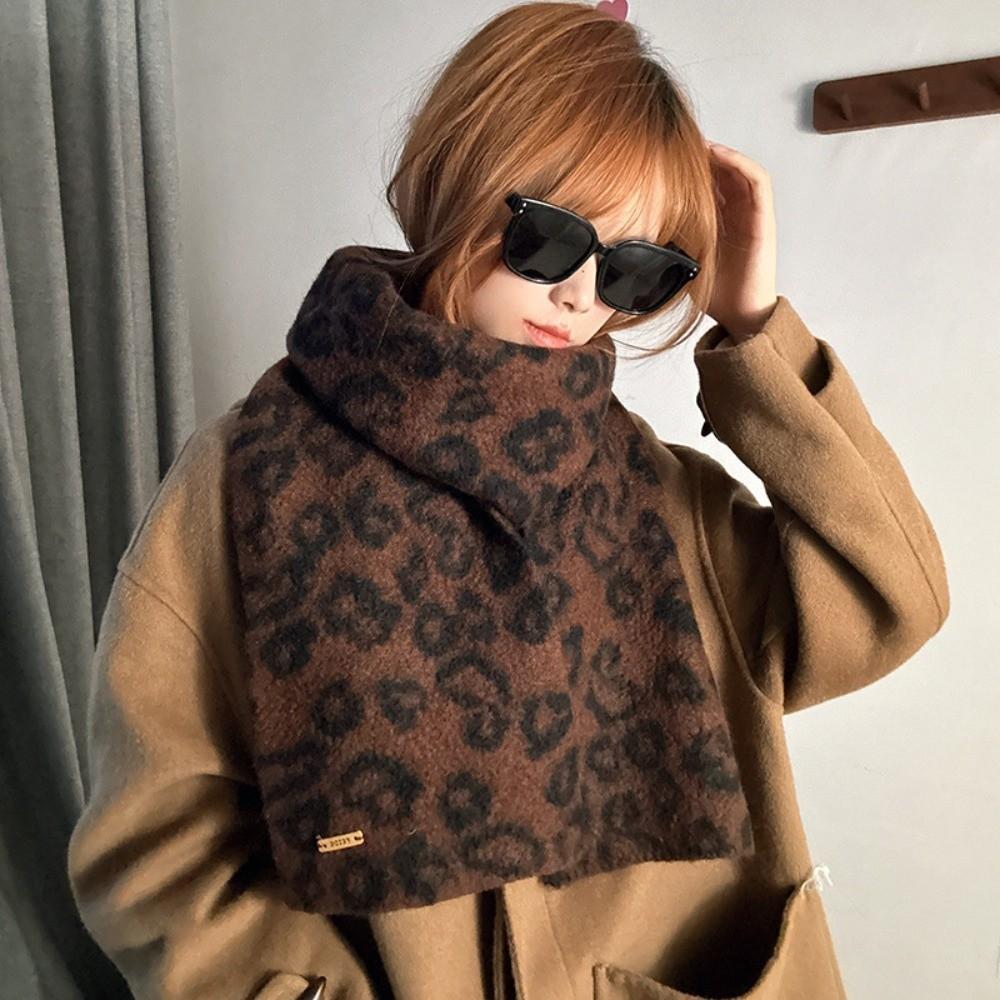 Korean Style Imitation Wool Scarf Lightweight Winter Shawl Fashion Leopard Print Scarf Unisex
