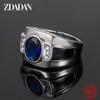 925 Sterling Silver Blue Crystal Adjustable Rings for Men Fashion Jewelry