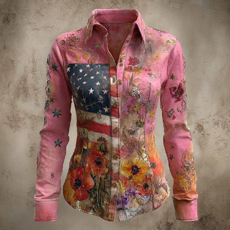 Women's Spring 2026 3D Retro Pattern Print Shirt