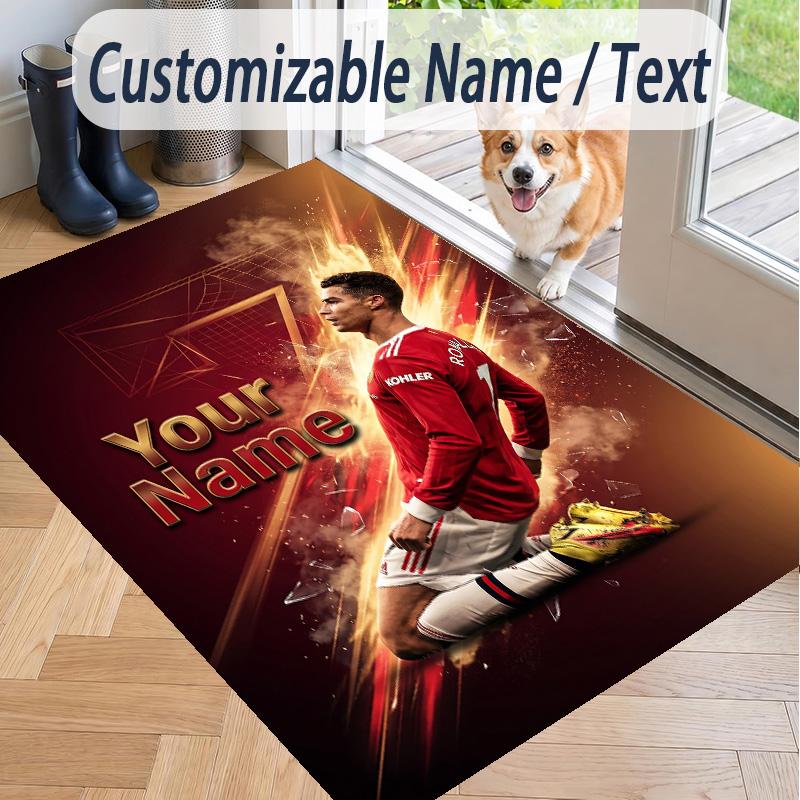 Tappeto Stampato con Testo Personalizzato Cristiano Ronaldo Tappeto Antiscivolo per Decorazione della Stanza di Casa