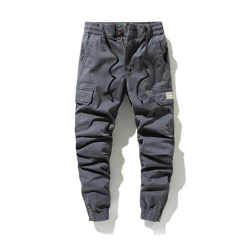 Wear-resistant Men's Overalls, Multi-pocket Slim-fitting Trousers, Four-season Commuting Solid-color Work Pants, Versatile Cotton Leggings