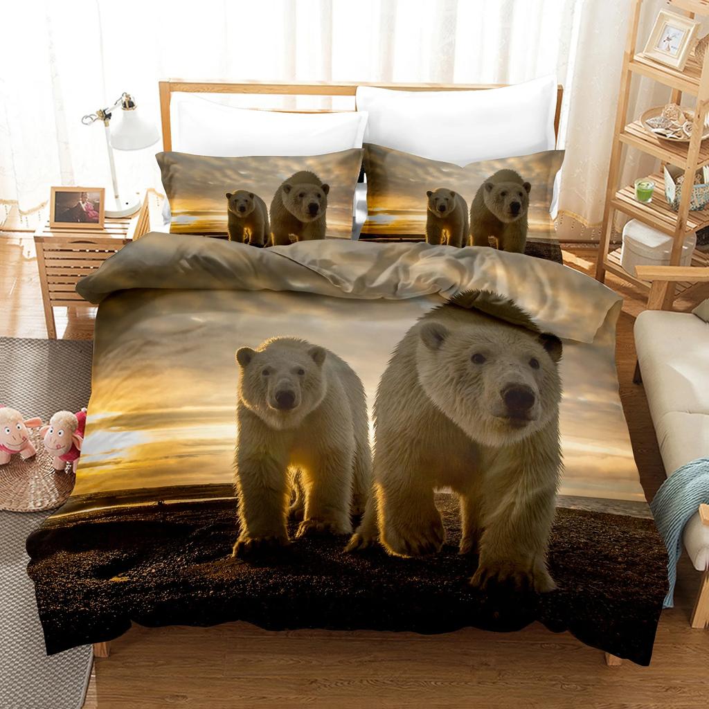 Animal Bed Linen Cute Bear Pattern King Queen Size Cute Comforter Set With Pillowcases High Quality Home Textiles