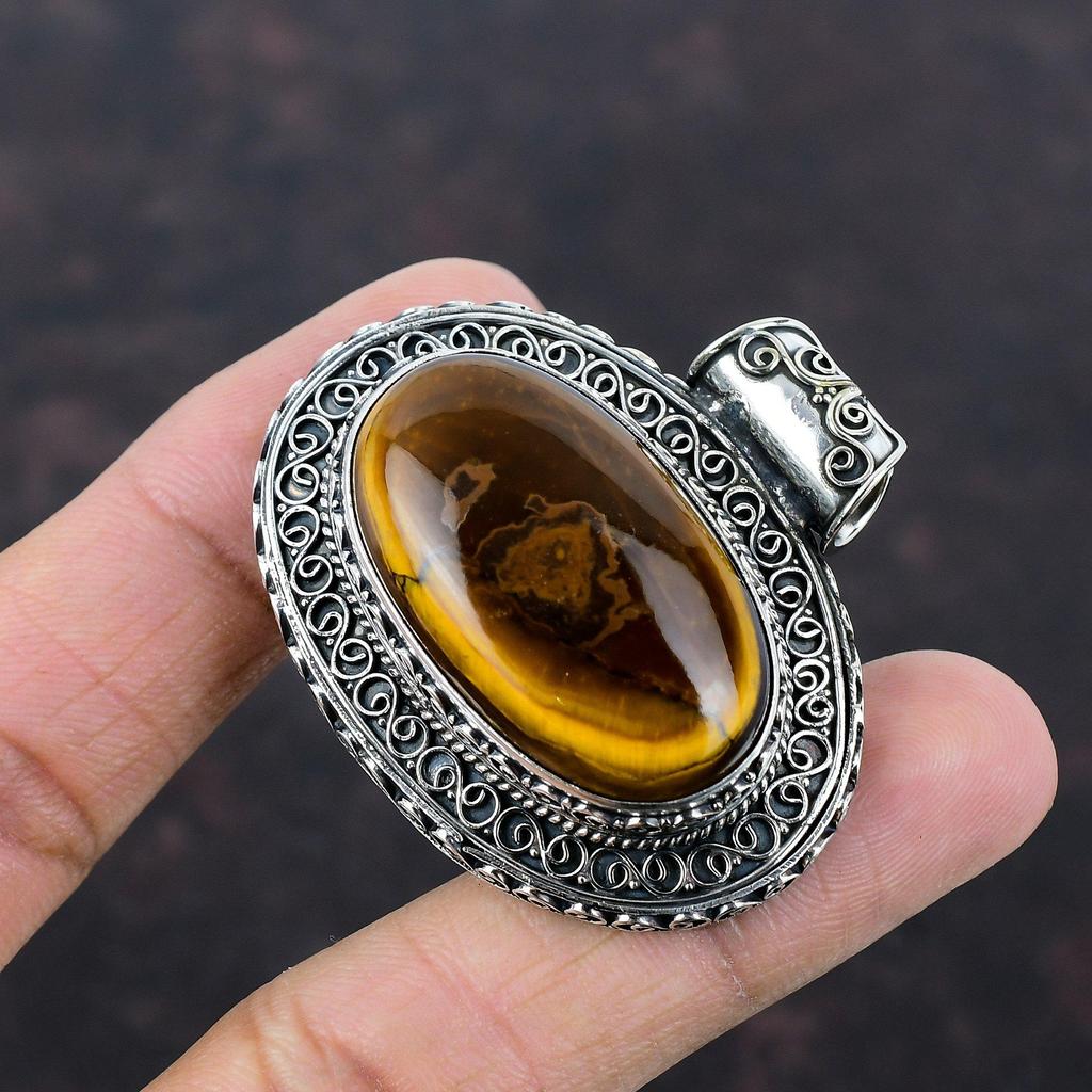 Marra Mamba Tigerauge-Anhänger, natürlicher Edelstein-Anhänger, 925er Sterlingsilber-Anhänger, handgefertigter antiker Schmuck, Jahrestagsgeschenk, Vintage-Anhänger