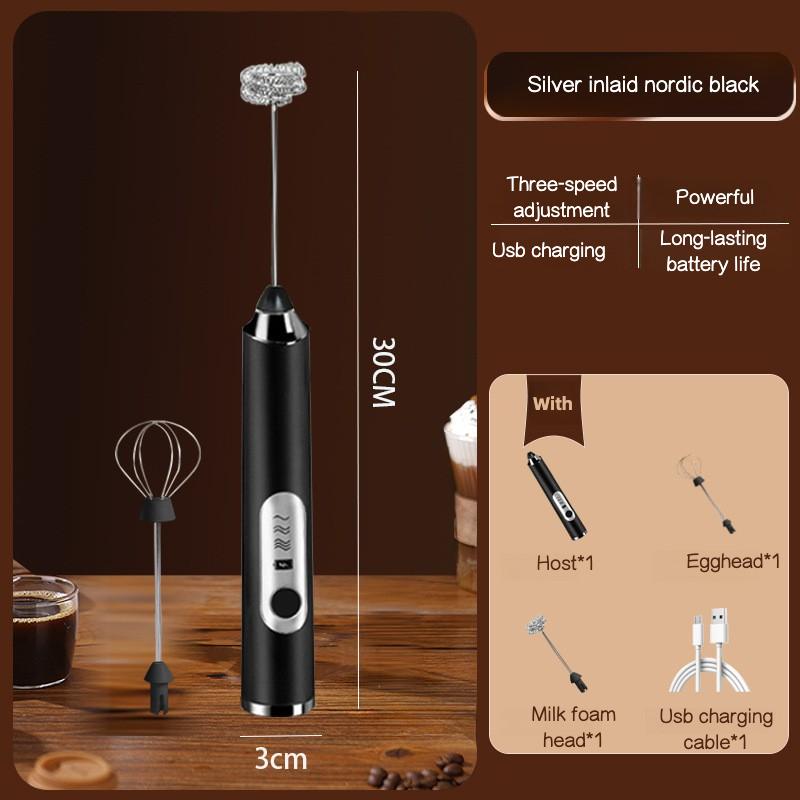 

Електричний піноутворювач Міксер Віночок Збивачка Мішалка 3-швидкісна Насадка для спінювання кави Молоко Напій USB Перезаряджається Ручний блендер Віночок чорний