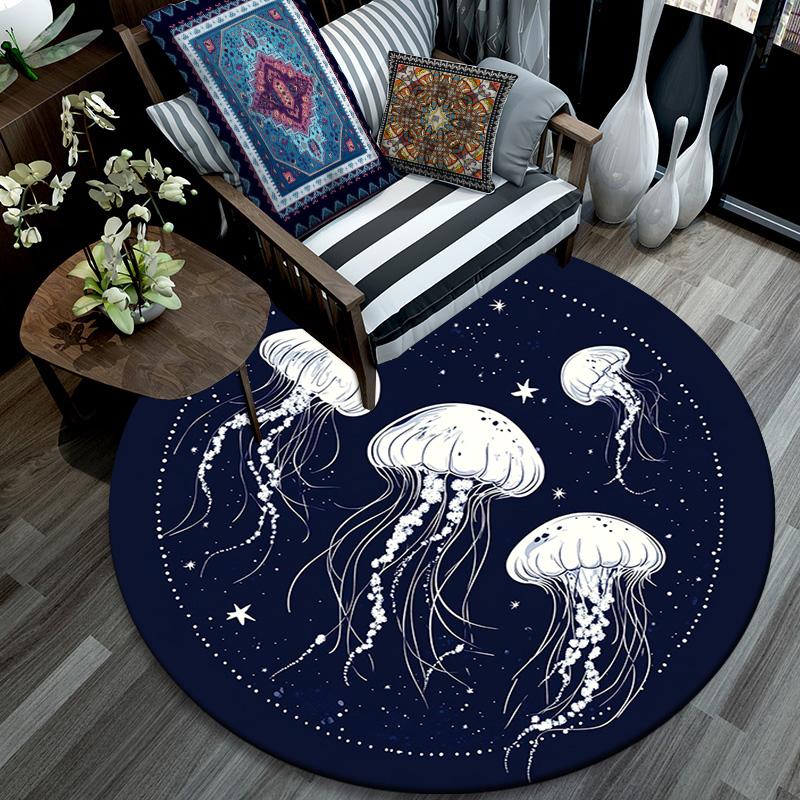Jellyfish Round Area Rug,Carpet Rug for Living Room Bedroom Sofa Playroom Decor,Non-slip Floor Mat