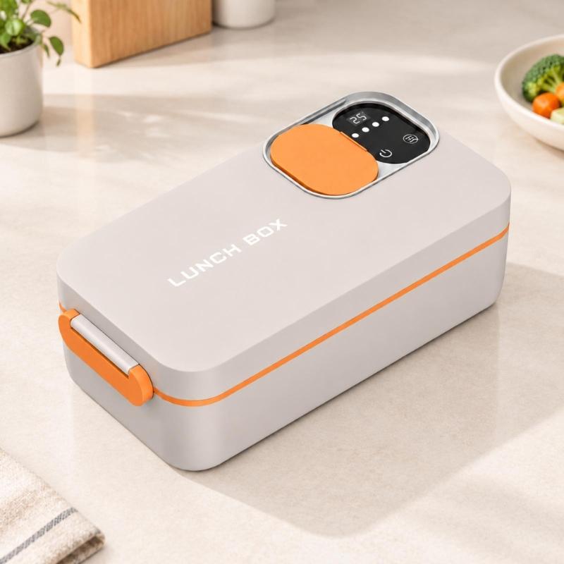 Beheizbare Lunchbox mit Akku und Digitalpanel, Wiederaufladbarer Akku, Herausnehmbarer 304er Stahlbehälter und Seitenverschlüssen