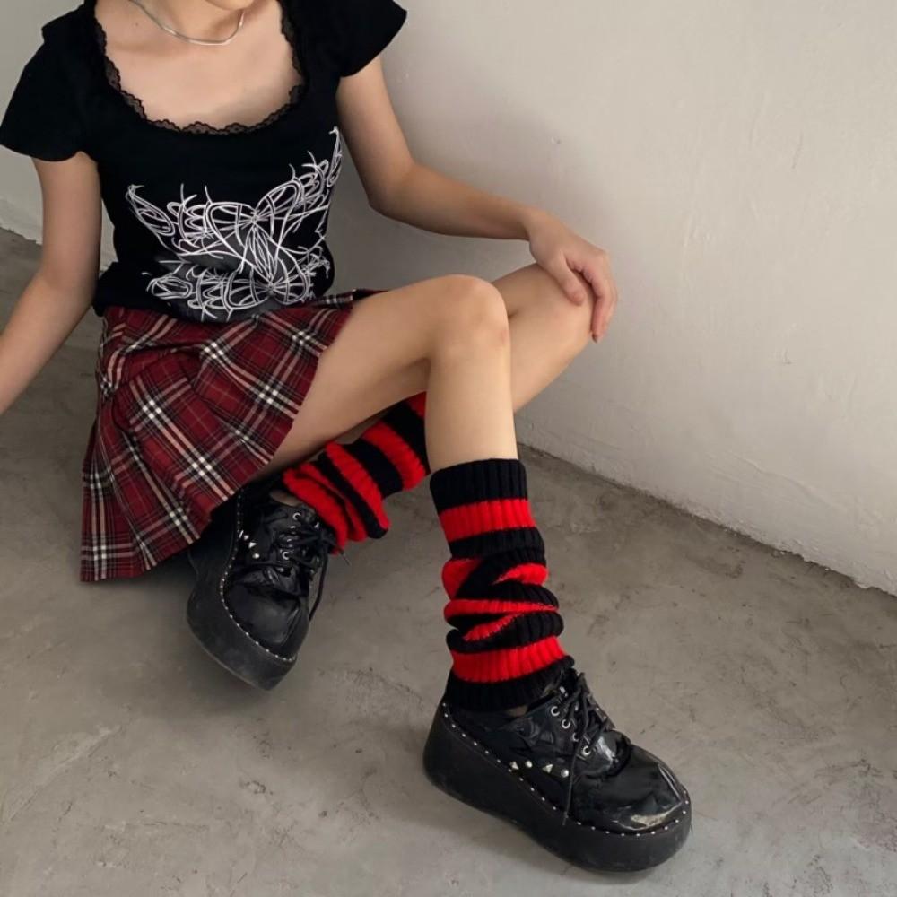 40cm Knitted Leg Warmers Women Sweet Jk Lolita Gothic Striped Harajuku Style Y2k Candy Color Arm Ankle Warm Slouchy Leg Covers
