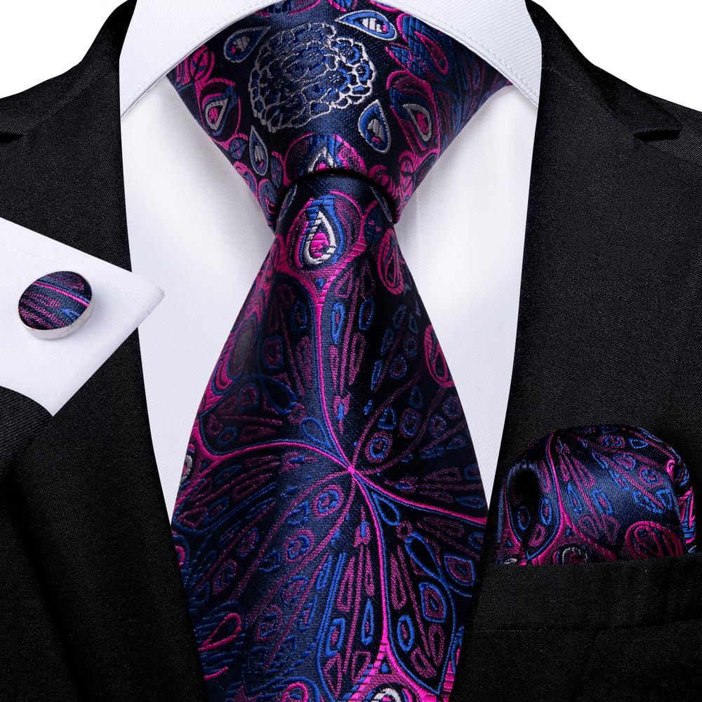 Hi-Tie Viola Unito Paisley Seta Cravatta da Matrimonio per Uomo Design Novità Fazzoletto Gemelli Regalo Set Cravatta Uomo Festa Business Dropshipping