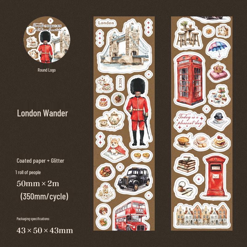 Beautiful Day Retro Travel Series Glitter Sticker Roll - 6 Styles