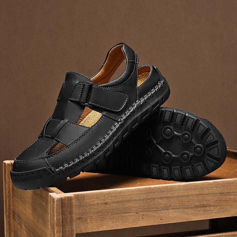 Summer Men's Leather Beach Sandals Pure Handmade Mens Closed Toe Sandals