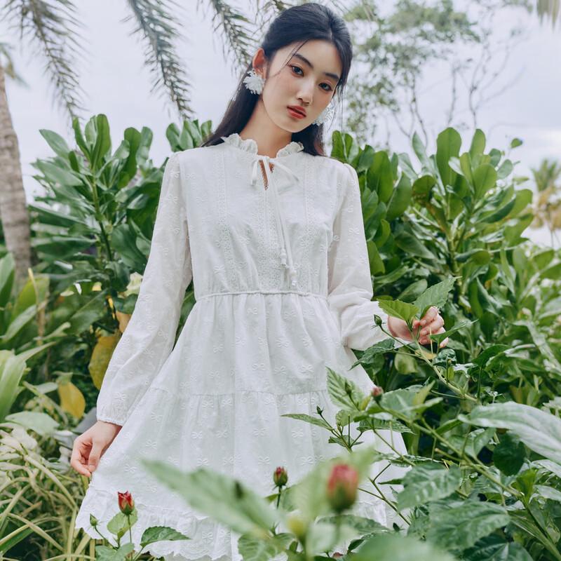 Elegant Lace-Trim Stand Collar A-line Short Dress