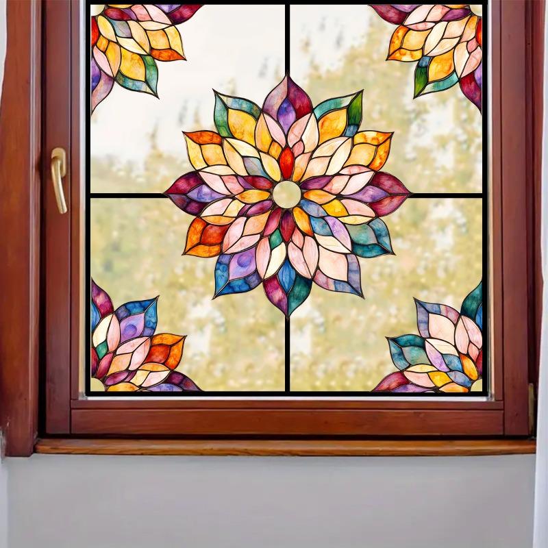 1pc Transparent Rainbow Flower Glass Sticker Self Adhesive Window Cling Film for Living Room Bedroom Office Balcony Home Decor